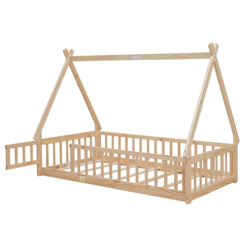 Twin Tent-shaped Floor Bed with Guardrails