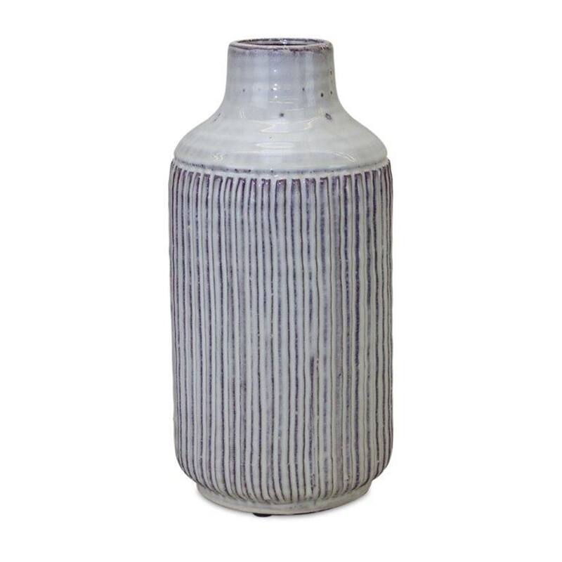 Ribbed Terracotta Vase - 12.25" - White