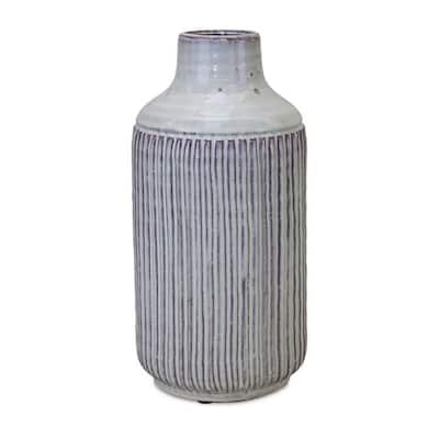 Ribbed Terracotta Vase - 12.25" - White