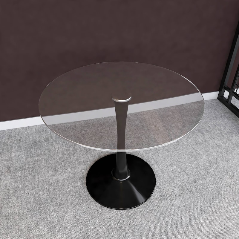 Bristol 35" Round Dining Table for 4 with Glass Top and Iron Pedestal Base for Kitchen and Dining Room