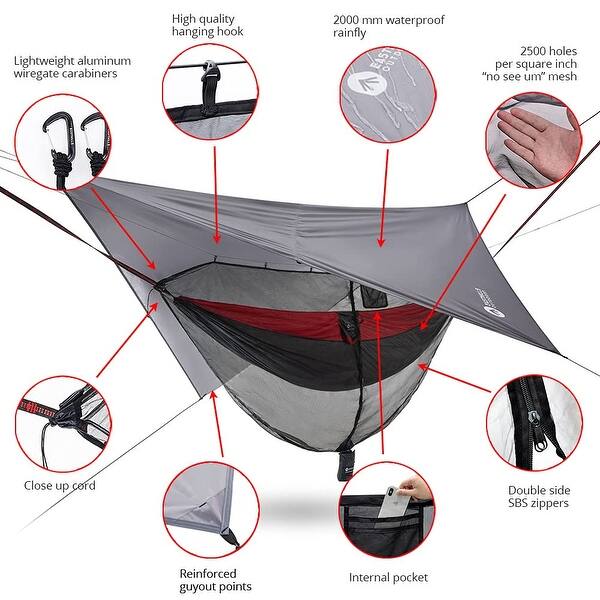 Jungle Explorer Double Camping Hammock with Separated Mosquito Bug Net