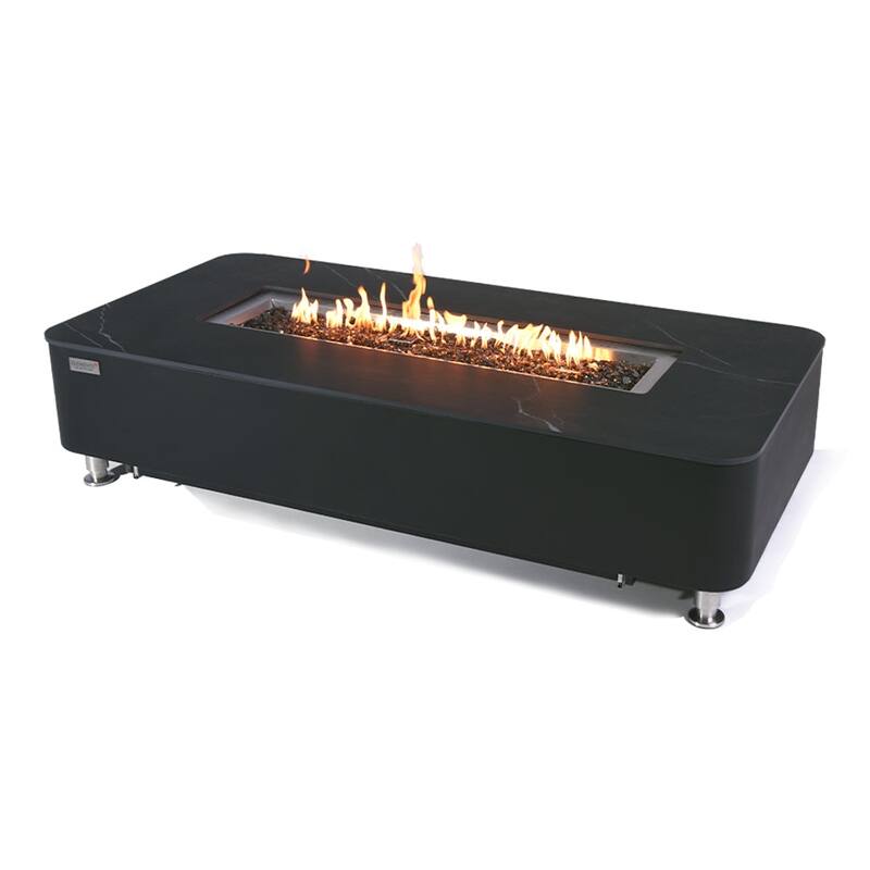 Elementi Plus Valencia Outdoor Fire Pit Table Concrete Rectangular 60000 BTU - 62 x 30 inches with Lid, Fire Glass, and Cover - Black - Propane
