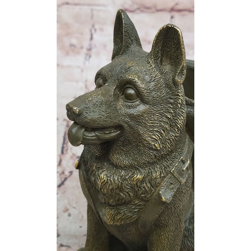 German Shepherd With Backpack Bronze Sculpture - Working Dog Canine Art