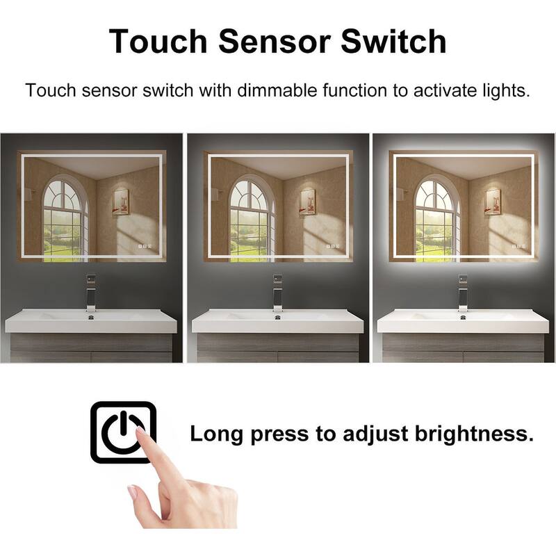 Rectangular Frameless Anti-Fog Multi-functional Wall-Mount LED Bathroom Vanity Mirror