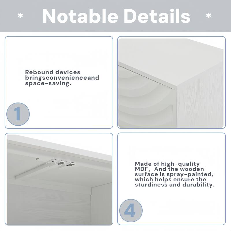 Modern Elegant Sideboard with 4 Doors, Height Adjustable, for Study, Entryway, and Living Room, White