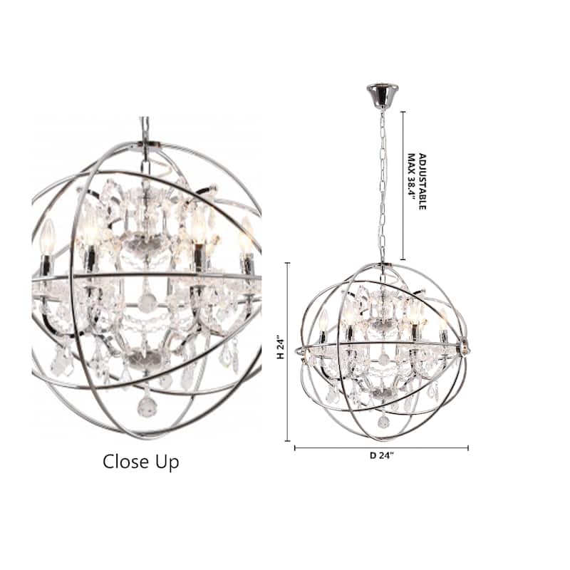 6-Light Chrome Sphere Chandelier With Crystal Accents