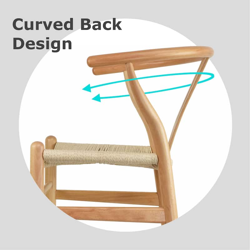 Set of 2 Modern Wish bone Solid Wooden Dining Chair with Woven Paper cord Seat, Farmhouse Y Back Elbow Side Chair