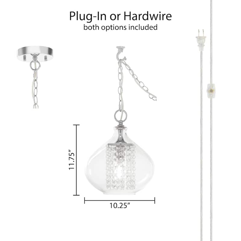 Silver Orchid Wallock Glass and Faceted Crystal Glass Jewels Plug-in and Hardwire Hanging Pendant