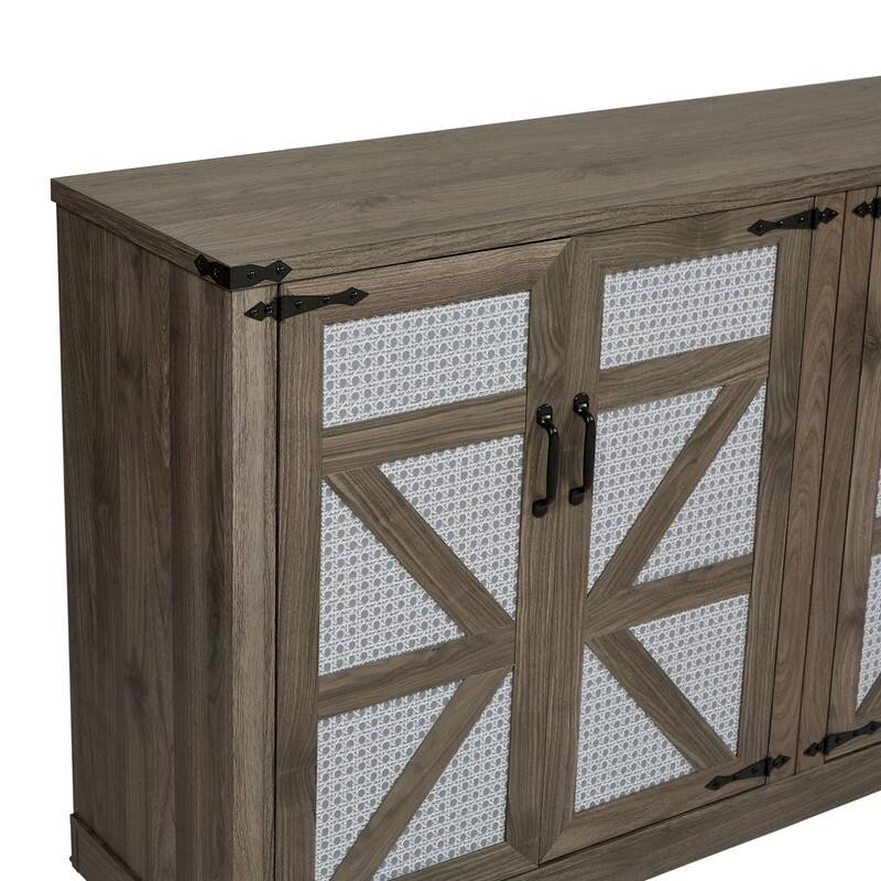Faux Rattan Sideboard with Barn Doors