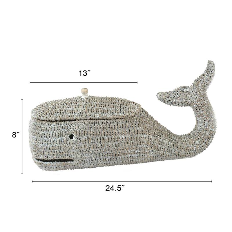 Bankuan Rope Whale Box with Lid - 24.5"L x 8.0"W x 13.0"H