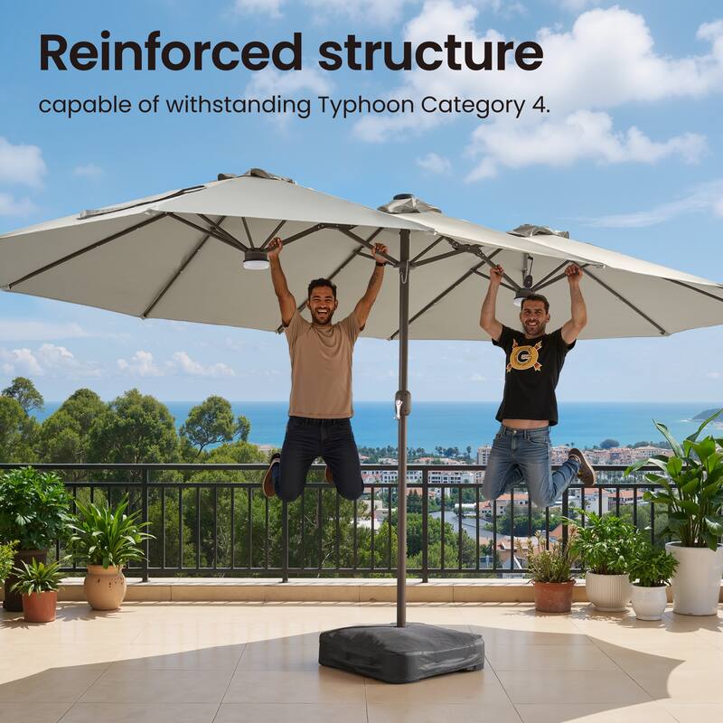​OVIOS 15ft Double-Sided Patio Outdoor Umbrella with Crank & Light