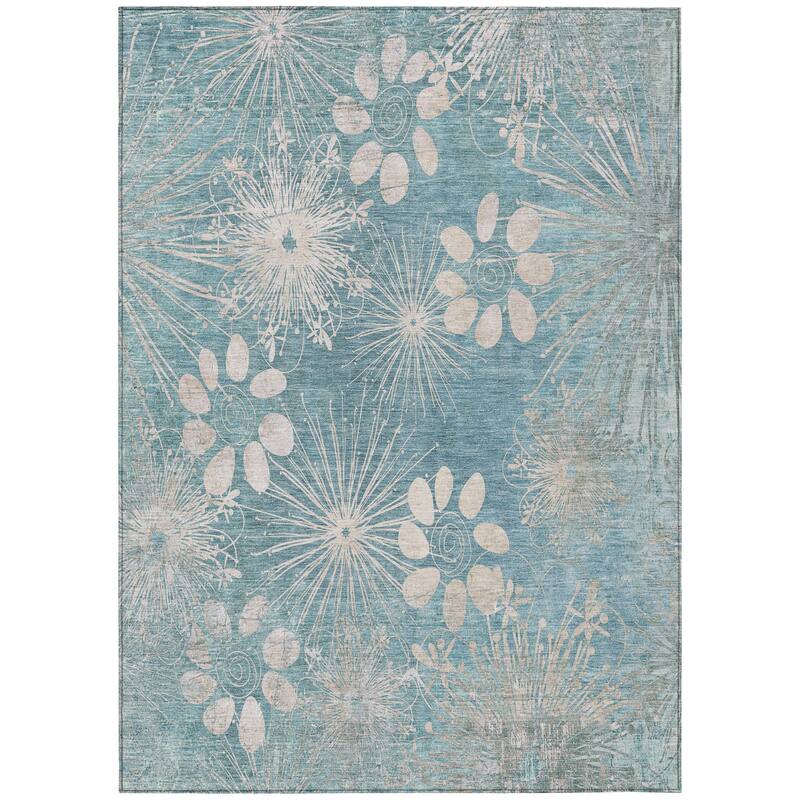 Machine Washable Indoor/ Outdoor Floral Geo Chantille Rug