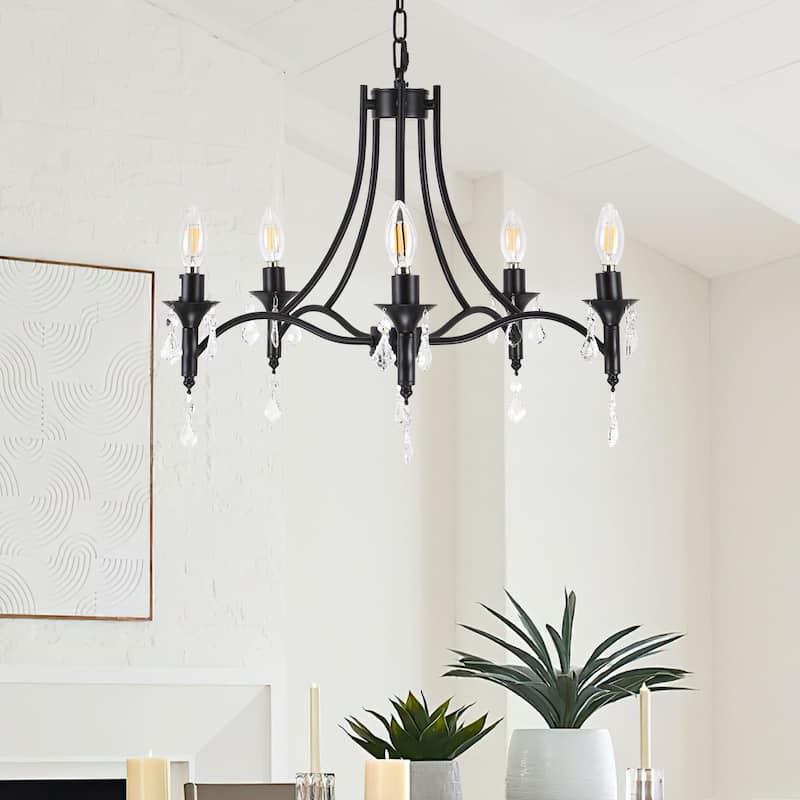 5 - Light Dimmable Classic / Traditional Chandelier - Matte Black
