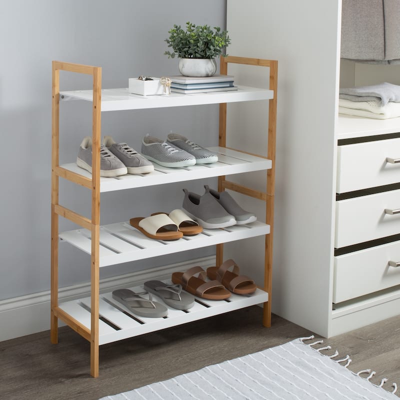 Organize It All 2 Pack Sonora Bamboo 2 Tier Stackable Shoe Rack - 27.48" x 12.01" x 18.5"