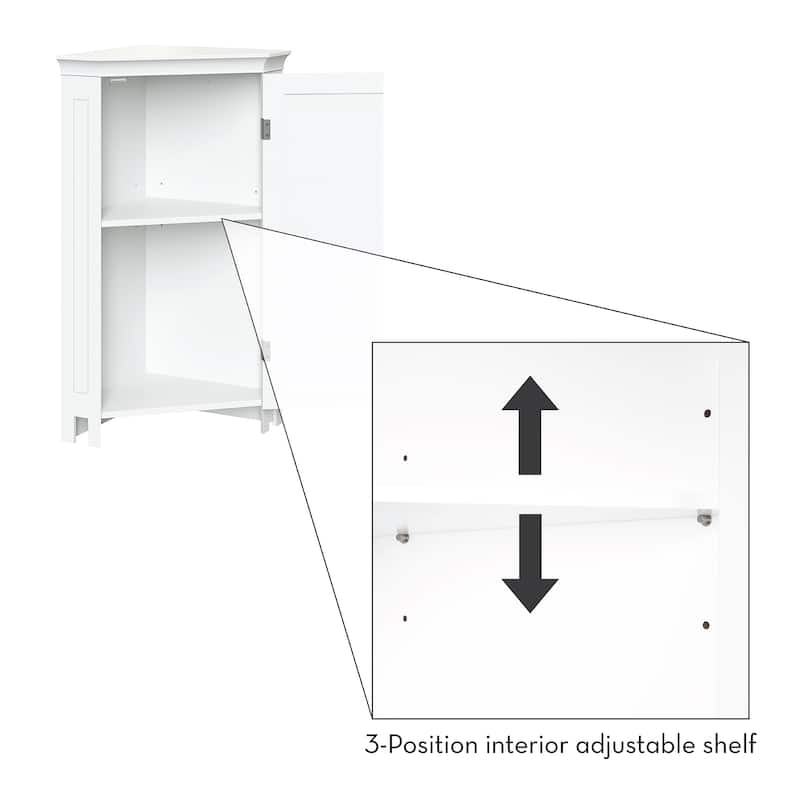 RiverRidge Somerset Corner Floor Bathroom Storage Cabinet Organizer with Doors and an Adjustable Shelf - White