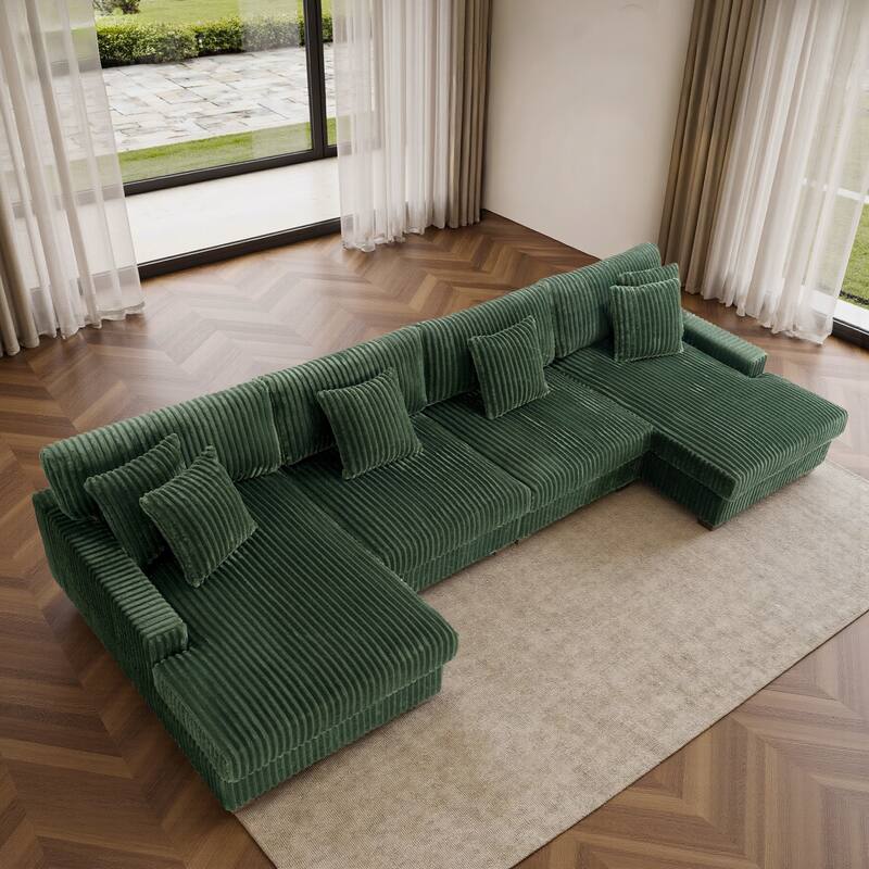 Cotton Flannel 3-Seat Modular Sectional Sofa with Chaise