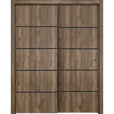 Bypass Doors 36 x 80 Planum 0015 Walnut with Sturdy Rails
