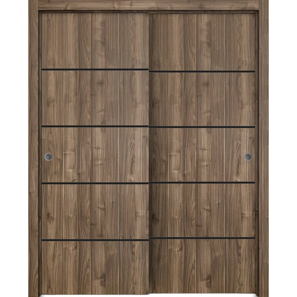Bypass Doors 36 x 80 Planum 0015 Walnut with Sturdy Rails
