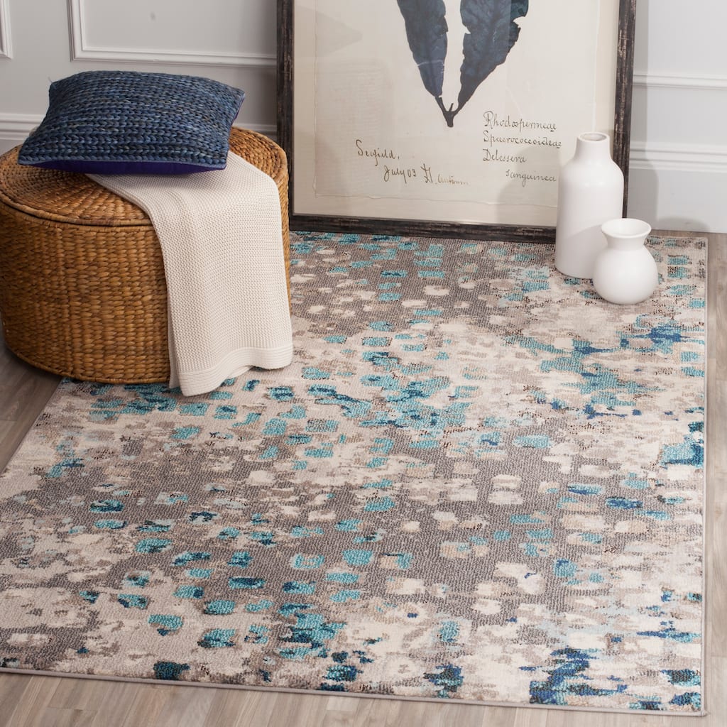 SAFAVIEH Monaco Shiloh Boho Abstract Modern Watercolor Area Rug - Grey/Light Blue - 4' x 5' 7"