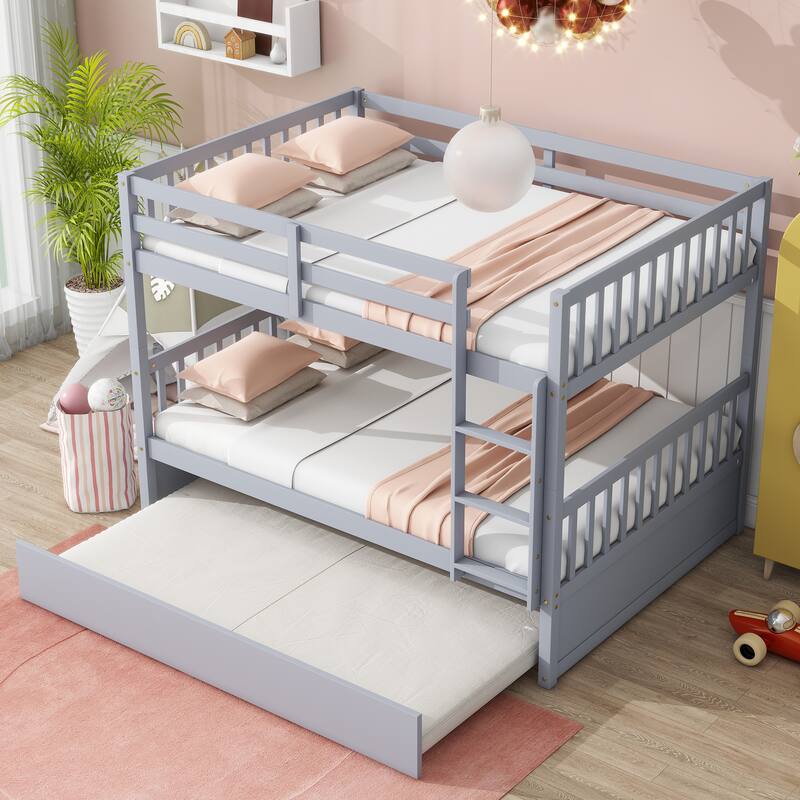 Full Over Full with Trundle, Convertible to 2 Full Platform Beds,Bunk Bed with Ladder and Safety Guardrails