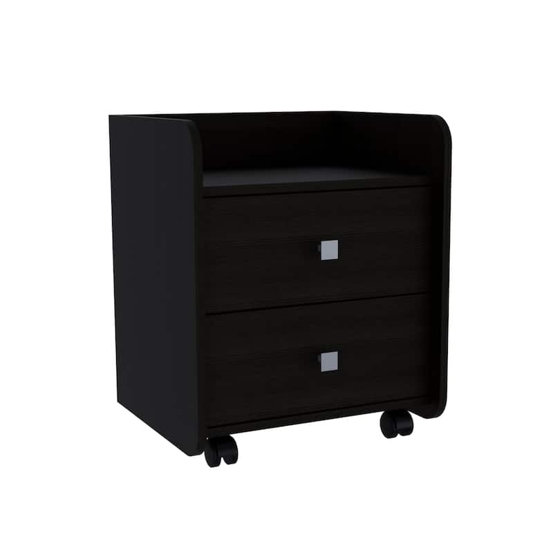 Aura Nightstand with 2 Drawers and 4 Casters - Black