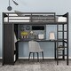 preview thumbnail 18 of 22, Black Metal Loft Bed Frame with Built-In Wardrobe, Desk and Shelves