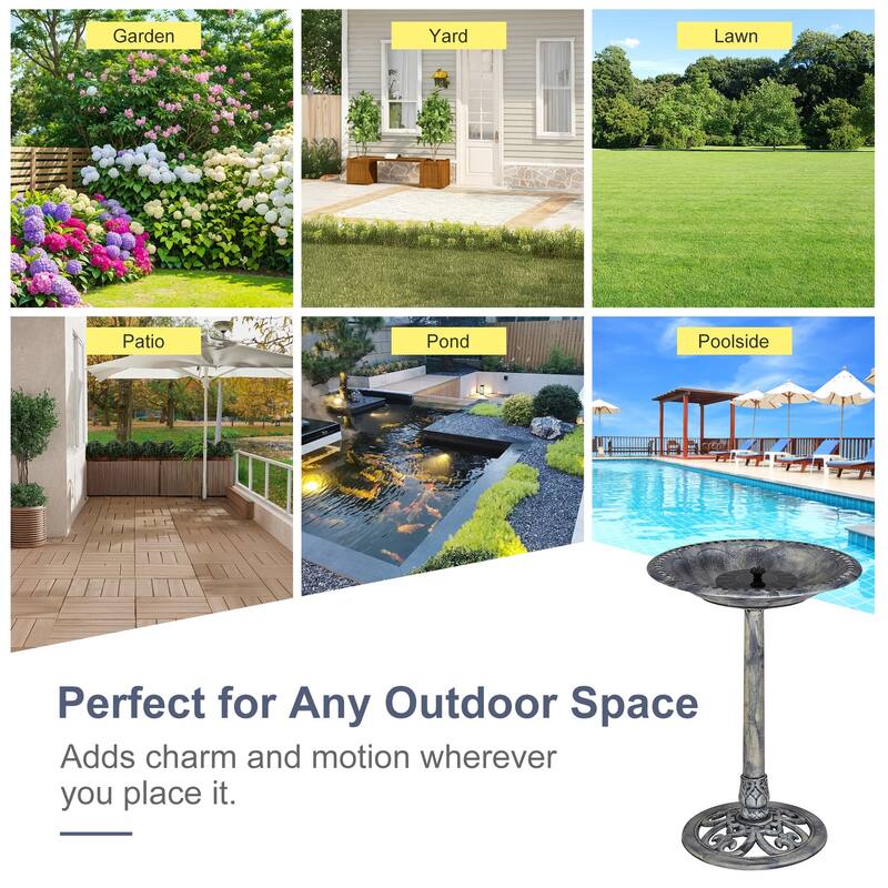 Javlergo 28" Pedestal Outdoor Bird Bath with Solar Powered Fountain for Outside Vintage Bronze Polyresin Lightweight