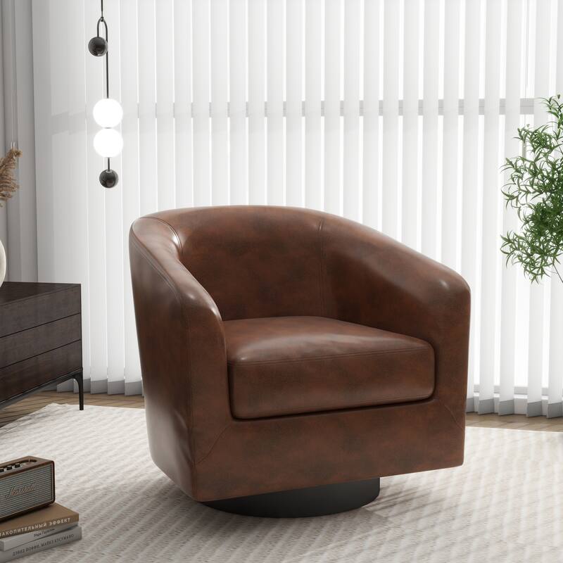 Round Barrel Armchair 360-Degree Swivel Accent Chairs - 28.26" x 25.32"x 26.55" - Coffee(PU)