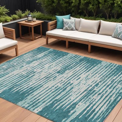 HomeRoots Striped Transitional Rectangle Outdoor Rug