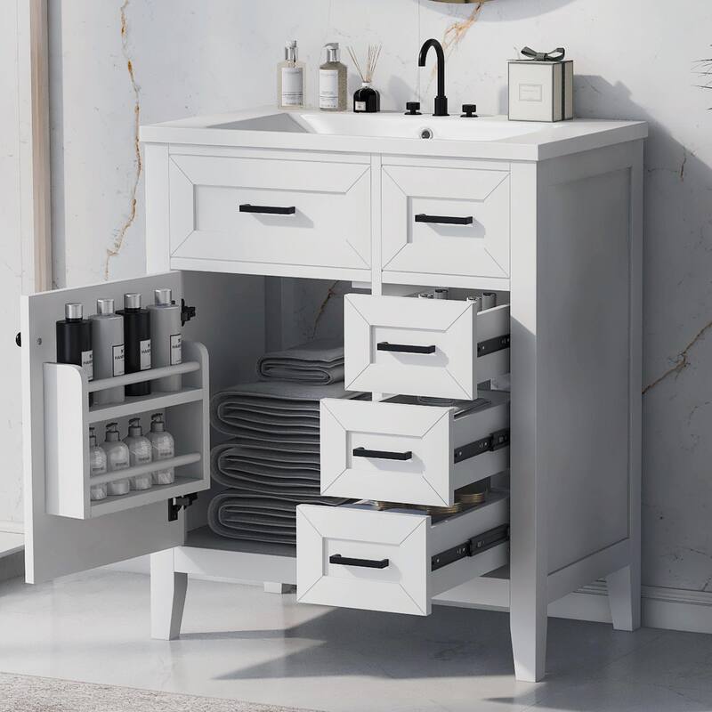 30" Bathroom Vanity with Sink Combo and Drawers - with sink - White