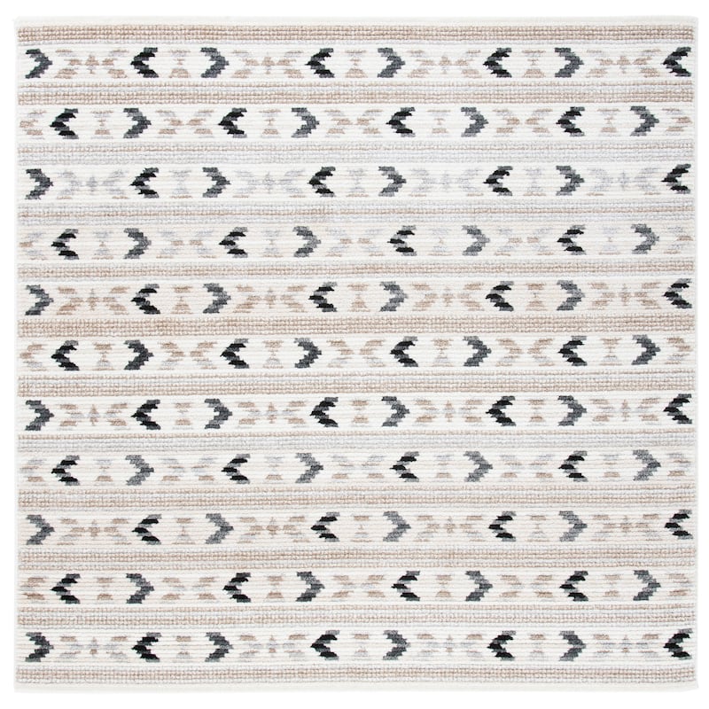 SAFAVIEH Sedona Liivia Boho Tribal Fringe Rug - 6' Square - Ivory/Grey