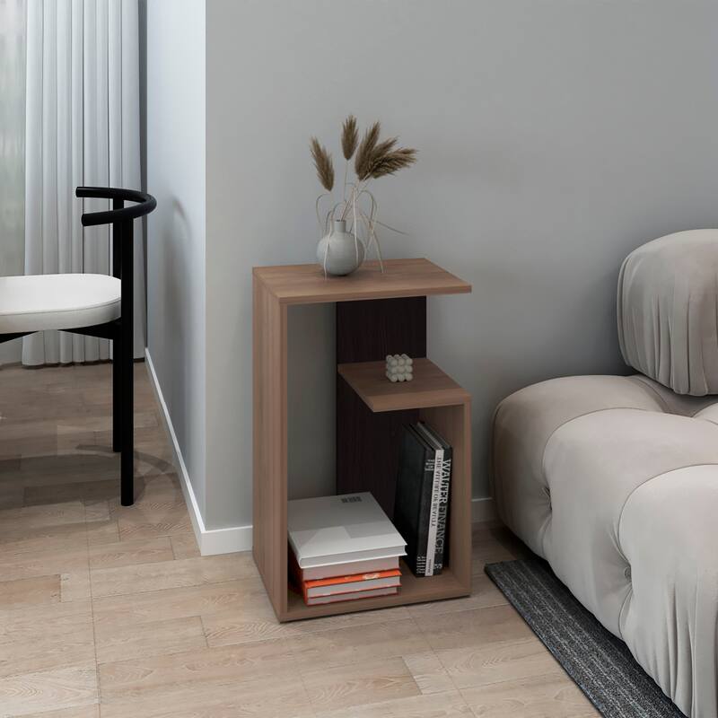 Side Table 25" H, 1 Shelf with durable engineered wood construction,easy to assemble - Light Brown