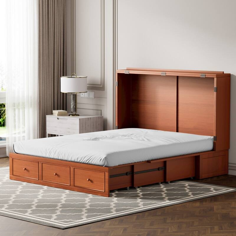 Mixoy Murphy Bed with Foldable Mattress,Modern Cube Cabinet Bed with Storage Drawer & USB Charging Station