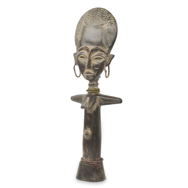 Novica Handmade Ashanti Fertility Doll V African Wood Sculpture