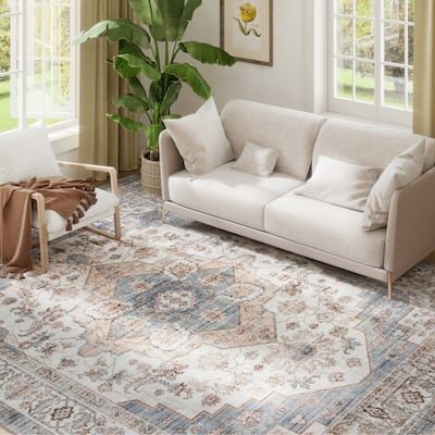 HOMCOM 8x10 Area Rug, Vintage Machine Washable Rug, Non-Slip Floor Carpet for Living Room, Bedroom, Dining Room, Home Office