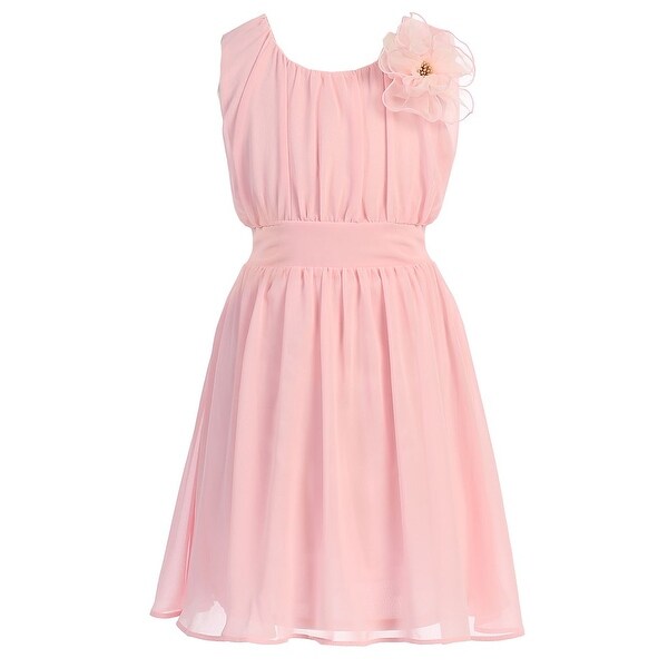 Shop Girls Pink Chiffon Pleated Junior Bridesmaid Dress 8-12 - Free Shipping Today - Overstock 