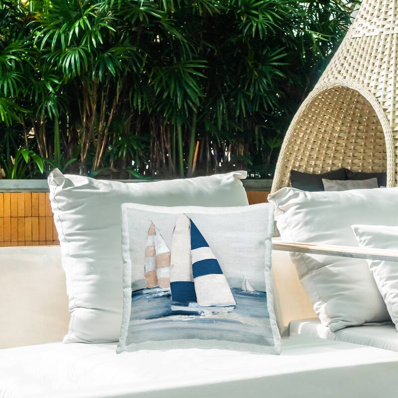 Stupell Striped Sailboat Voyage Printed Outdoor Throw Pillow Design by Sally Swatland