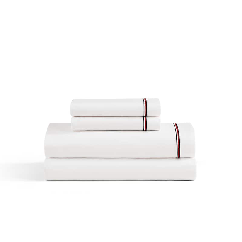 Tommy Hilfiger Printed Cotton Percale Sheet Set - Global Stripe Red - King