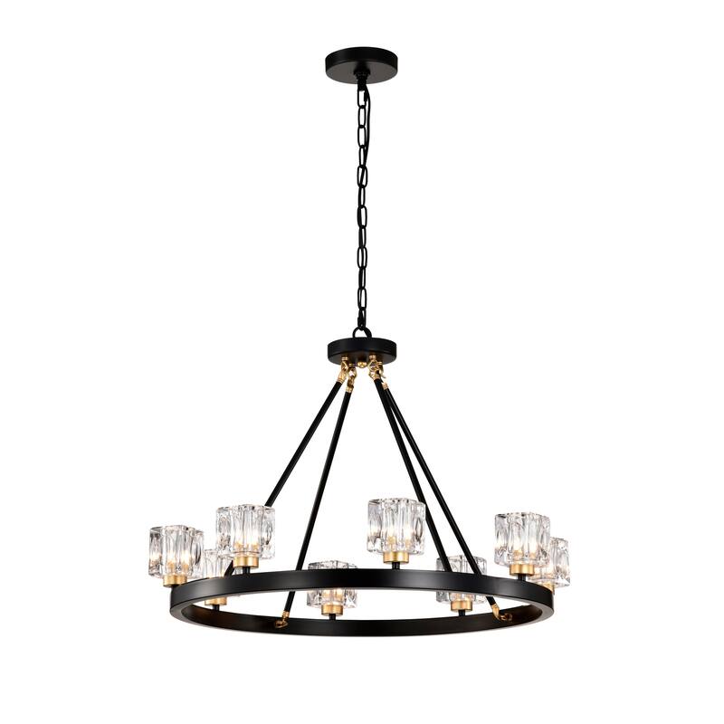 Farmhouse Modern Small Crystal Round Ceiling Light Wagon Wheel Chandelier, for Living Room, Kitchen Island, Dining Room