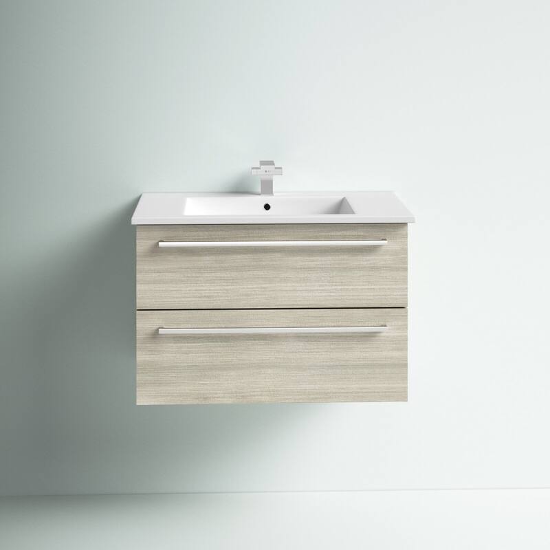 Silhouette Collection 30" Wall Mount Cultured Marble Bathroom Vanity with Sink and Drawers