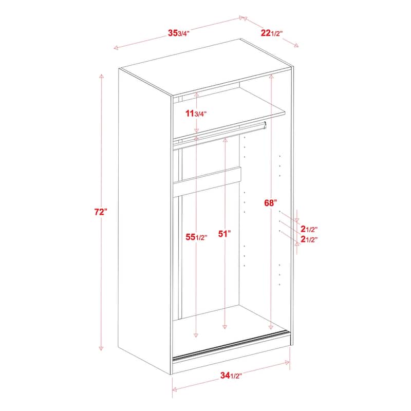 Palace Imports 100% Solid Wood 2-Sliding Door Wardrobe Armoire with Mirrored, Closed Louvered or Raised Panel Doors