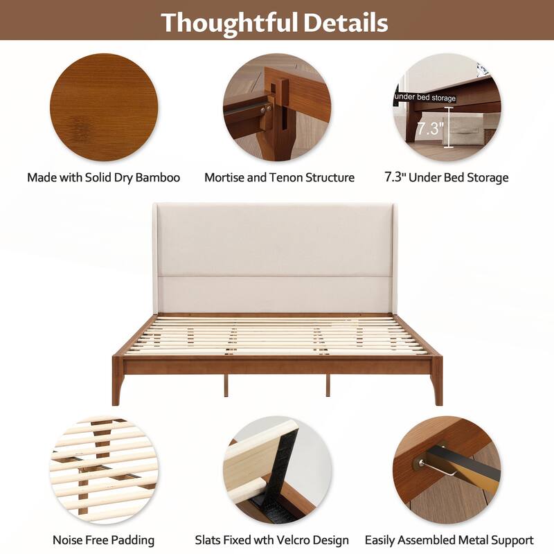 King Size Solid Dry Bamboo Wood 12 Inch Platform Bed