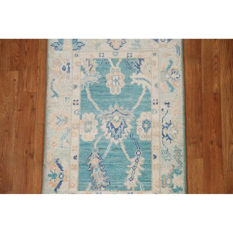 Hand Knotted Oriental 100% Wool Carpet Transitional Floral Green Oushak Area Rug - 3' 2'' X 2' 0''