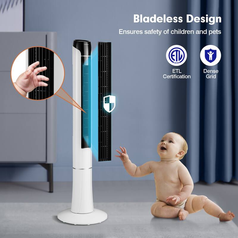 Costway Portable 48'' Tower Fan 80° Oscillating Bladeless Fan with - 13.5'' x 13.5'' x 48''