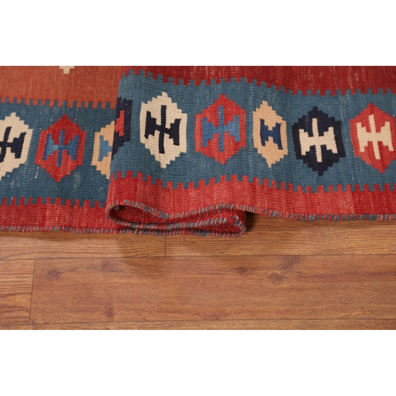 Vegetable Dye Kilim Qashqai Persian Foyer Rug Hand-Woven Wool Carpet - 3'4"x 5'11"