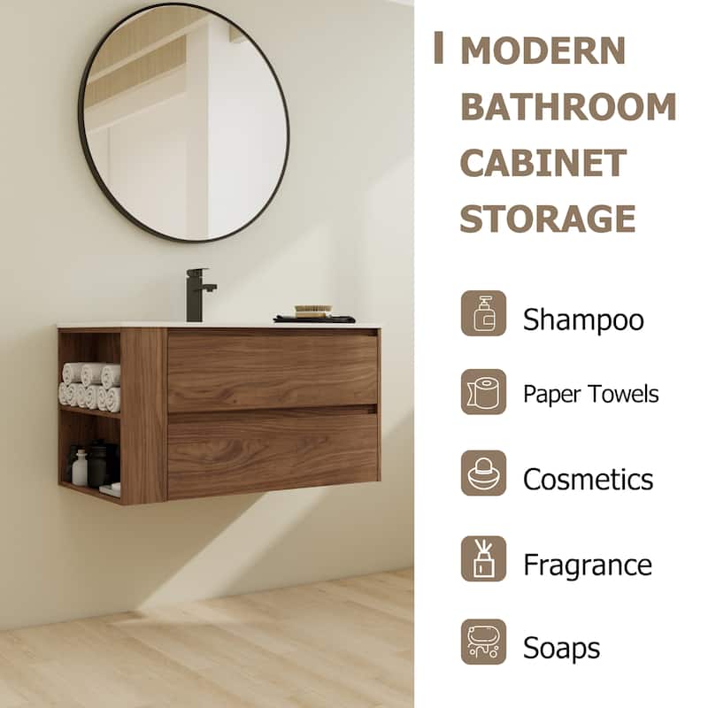 Bathroom Vanity With Sink In 30/36 Inch, Floating Bathroom Vanity With Soft Close Drawers and adjustable shelves