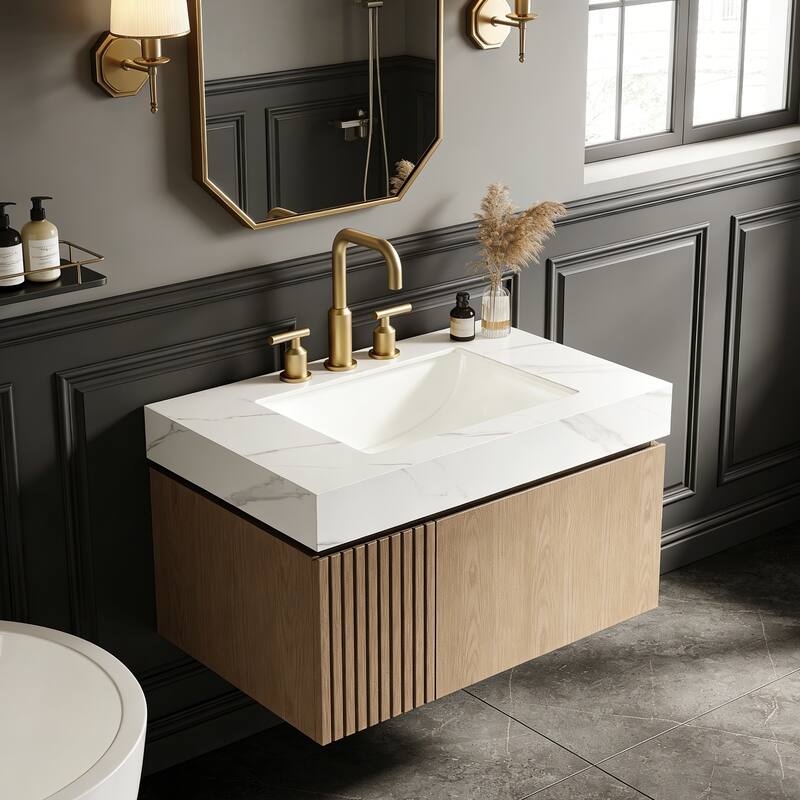 Floating Storage Bathroom Vanity with 3 Pre-drilled Faucet Holes