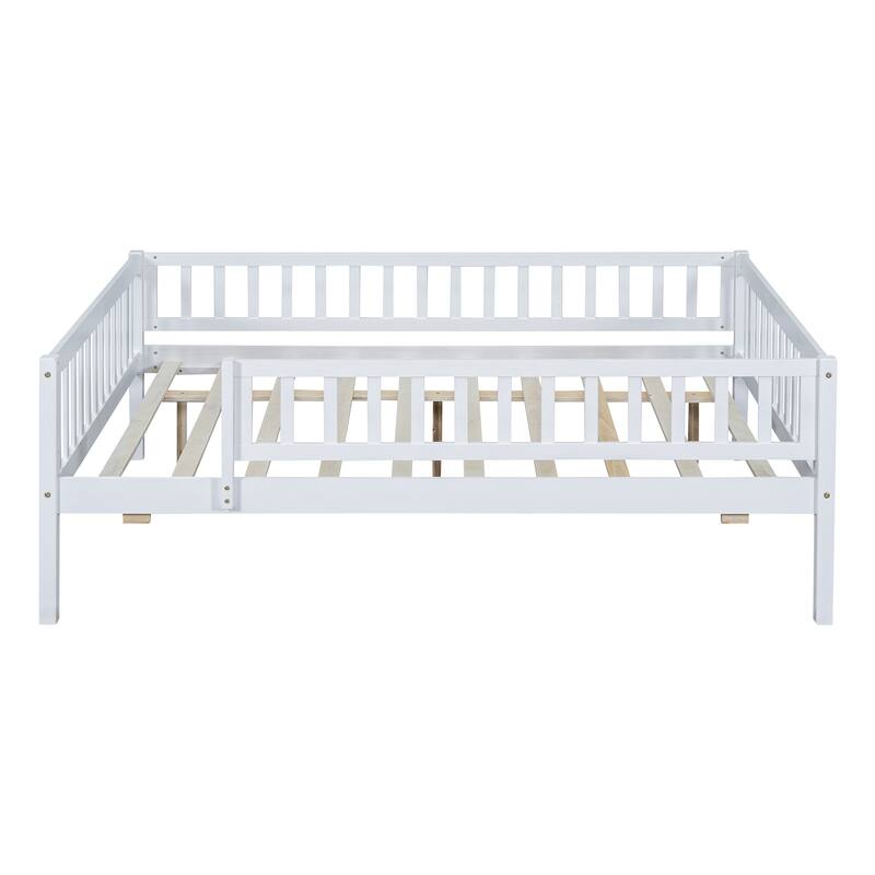 Full Size Wood Daybed with Trundle and Fence Guardrails