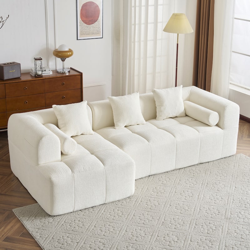 101.2" Chenille Sectional Sofa Full Compressed Sofa Modular Sofa Couch with 2 Side Pockets, Free Combined Sofa