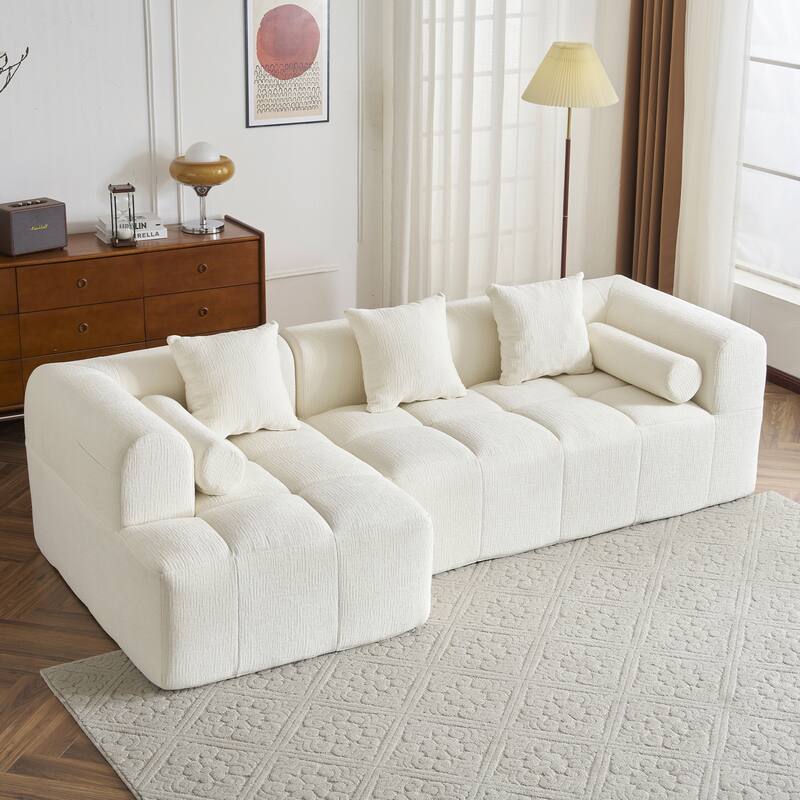 101.2" Modular Sofa, Deep Seating, 2 Pockets, Beige Chenille, 112 lbs